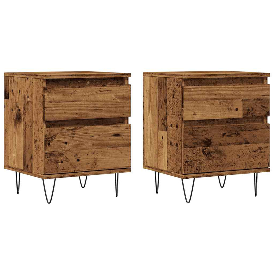 Nachtkastjes 2 st 40x35x50 cm bewerkt hout oud houtkleurig