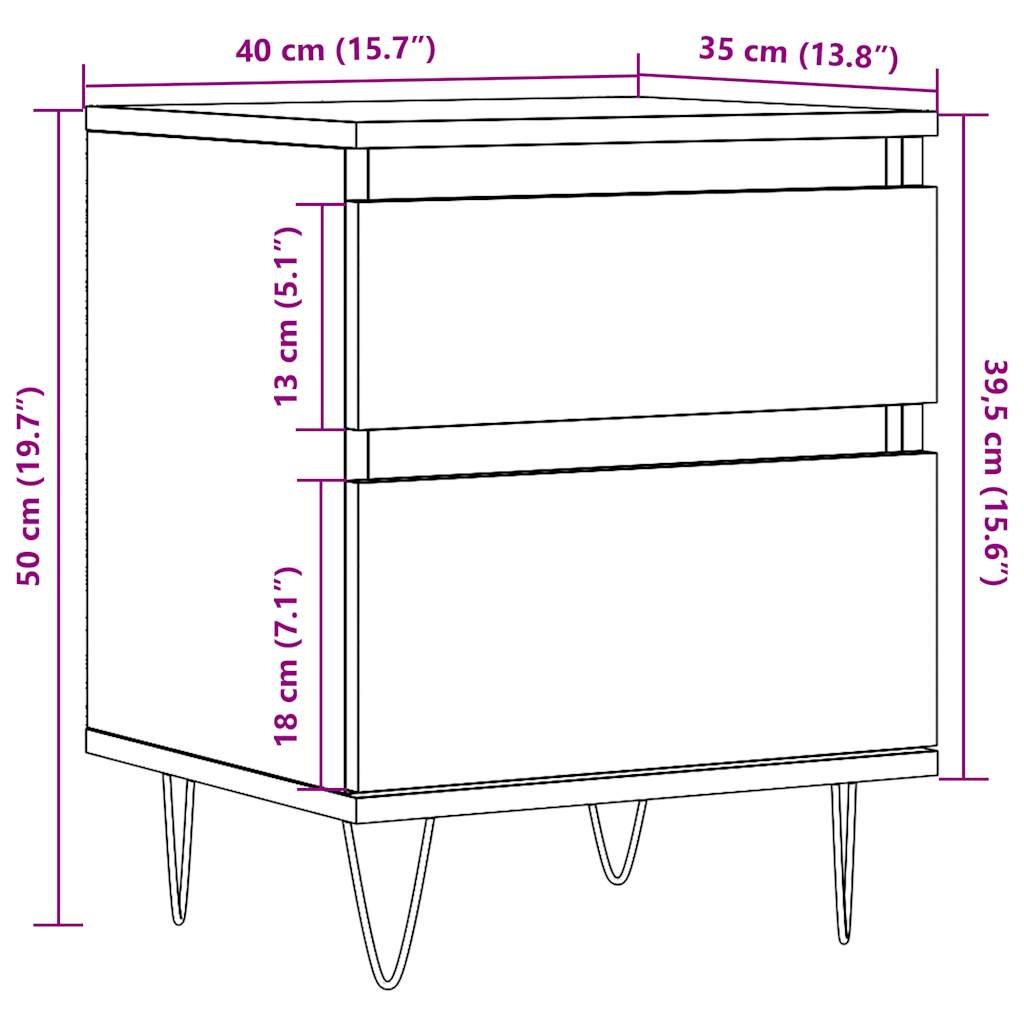 Nachtkastjes 2 st 40x35x50 cm bewerkt hout oud houtkleurig