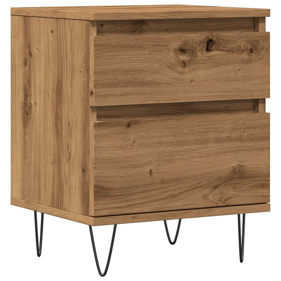 Nachtkastje 40x35x50 cm bewerkt hout artisanaal eikenkleur
