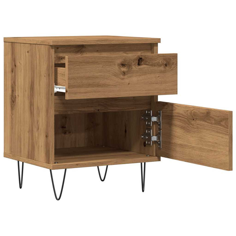 Nachtkastje 40x35x50 cm bewerkt hout artisanaal eikenkleur