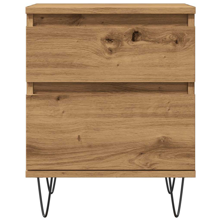 Nachtkastje 40x35x50 cm bewerkt hout artisanaal eikenkleur