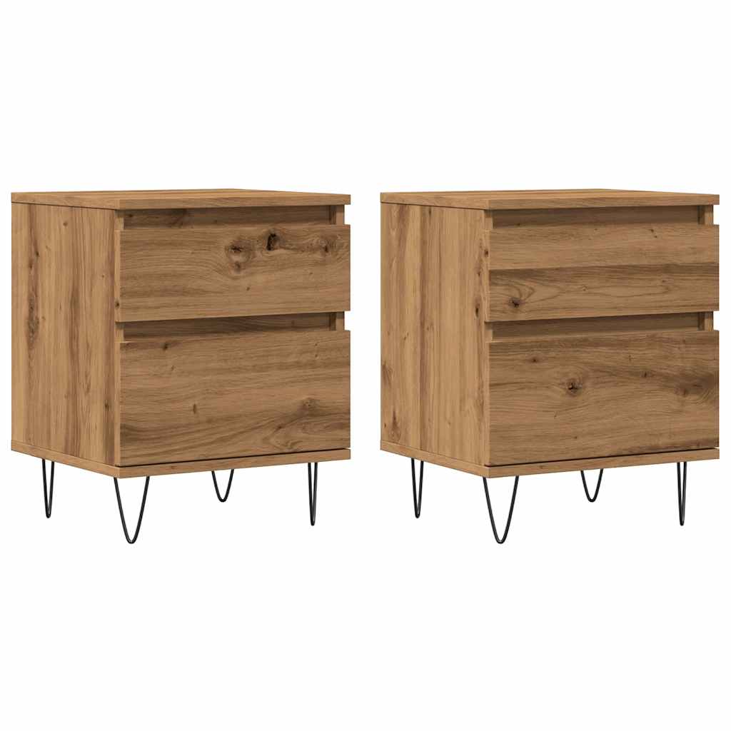 Nachtkastjes 2 st 40x35x50cm bewerkt hout artisanaal eikenkleur