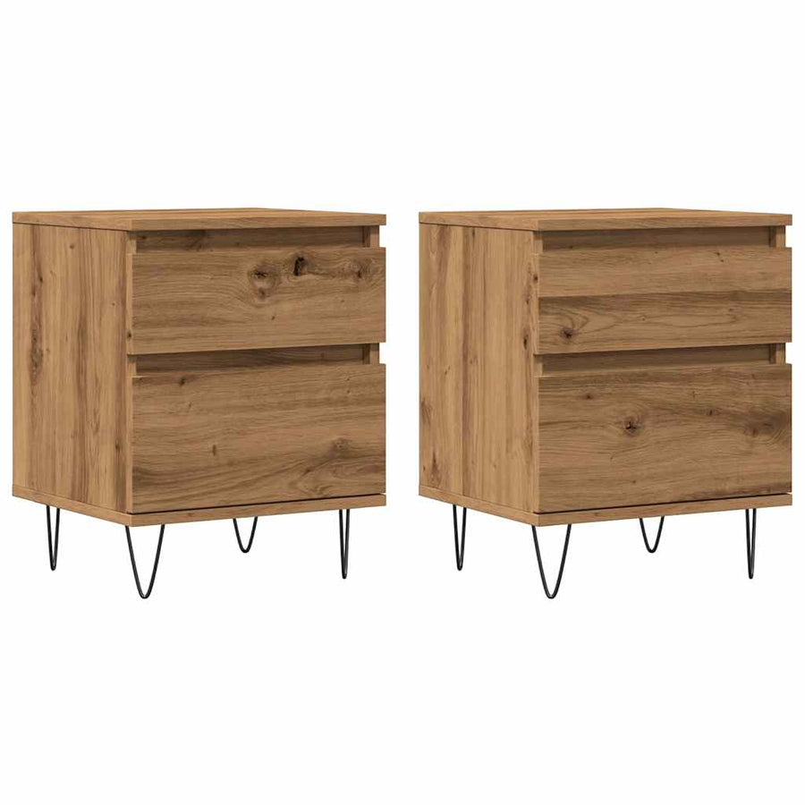 Nachtkastjes 2 st 40x35x50cm bewerkt hout artisanaal eikenkleur