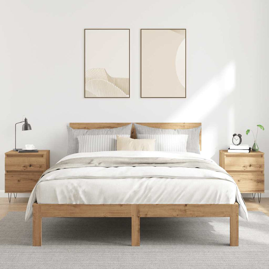 Nachtkastjes 2 st 40x35x50cm bewerkt hout artisanaal eikenkleur