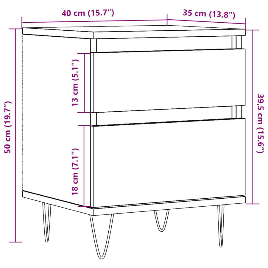 Nachtkastjes 2 st 40x35x50cm bewerkt hout artisanaal eikenkleur