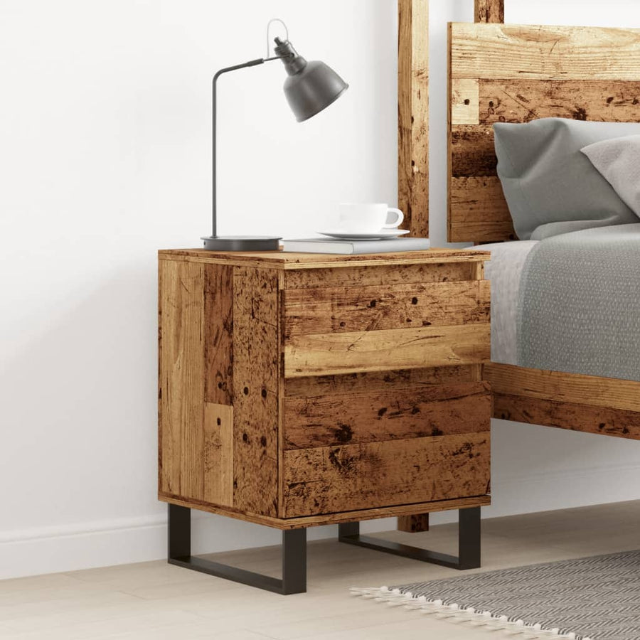 Nachtkastje 40x35x50 cm bewerkt hout oud houtkleurig