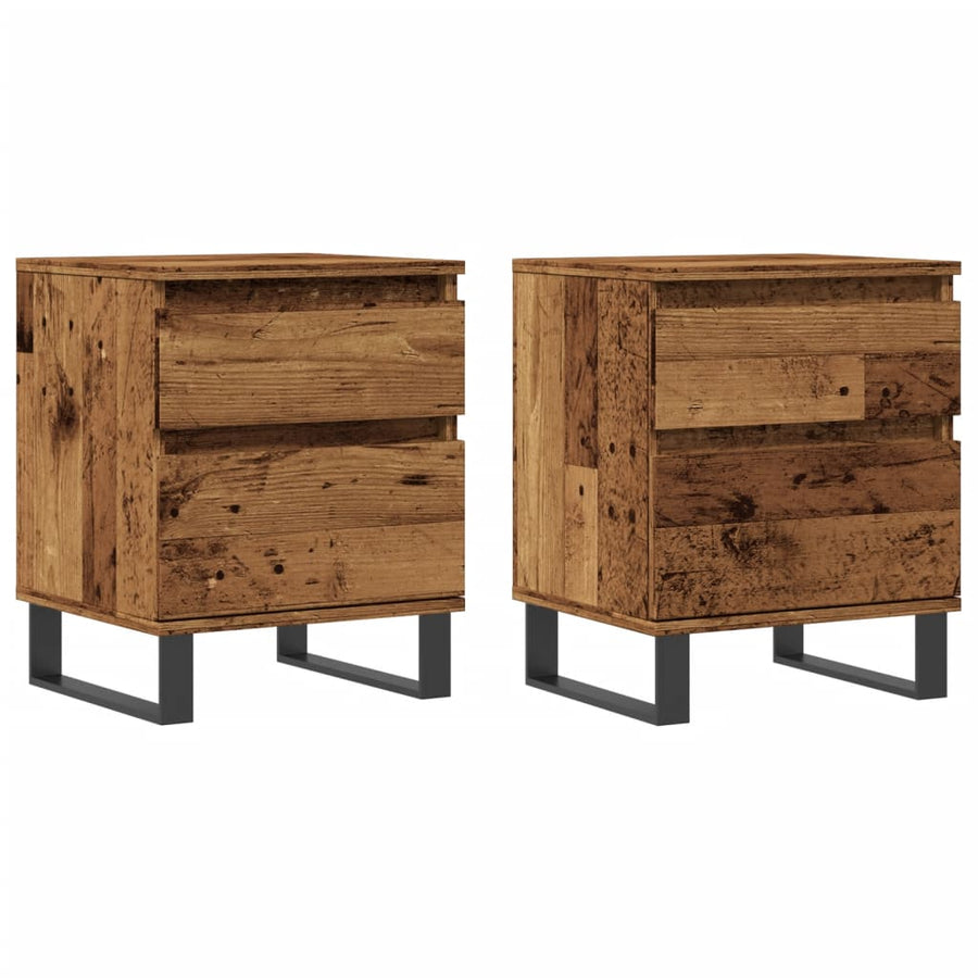 Nachtkastjes 2 st 40x35x50 cm bewerkt hout oud houtkleurig
