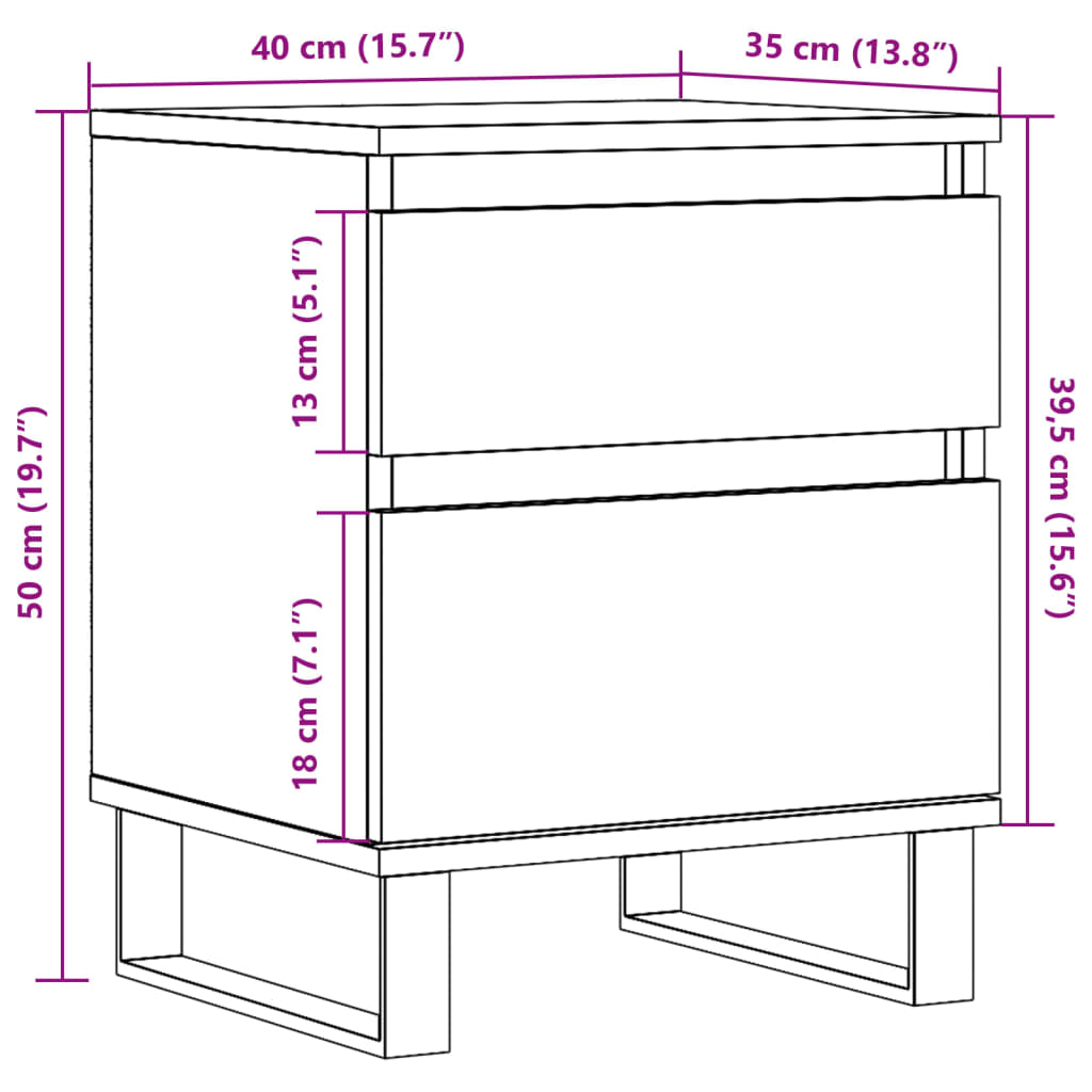 Nachtkastjes 2 st 40x35x50 cm bewerkt hout oud houtkleurig