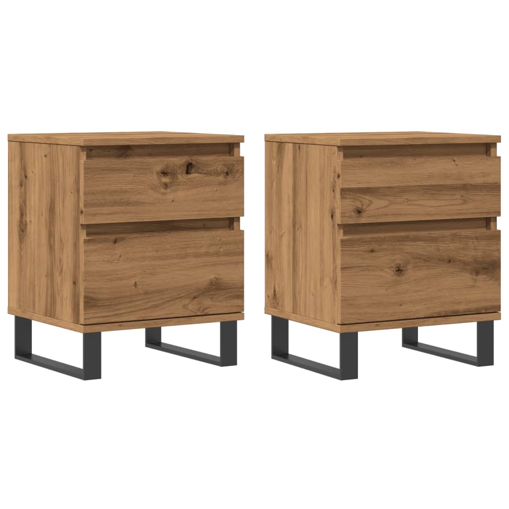Nachtkastjes 2 st 40x35x50cm bewerkt hout artisanaal eikenkleur