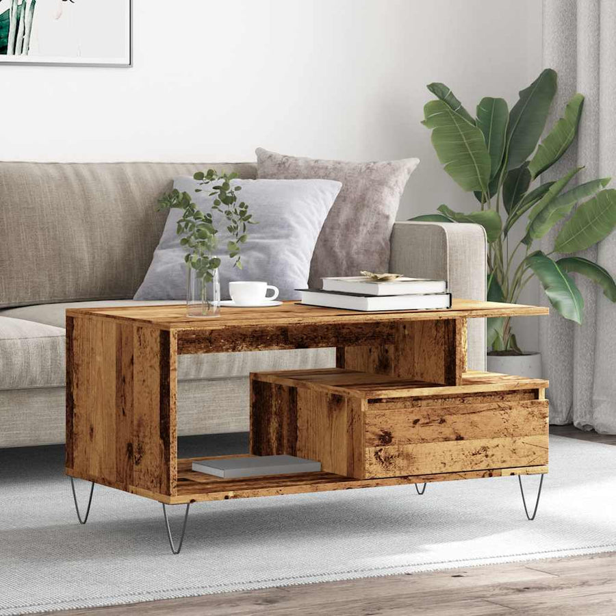 Salontafel 90x49x45 cm bewerkt hout oud houtkleurig