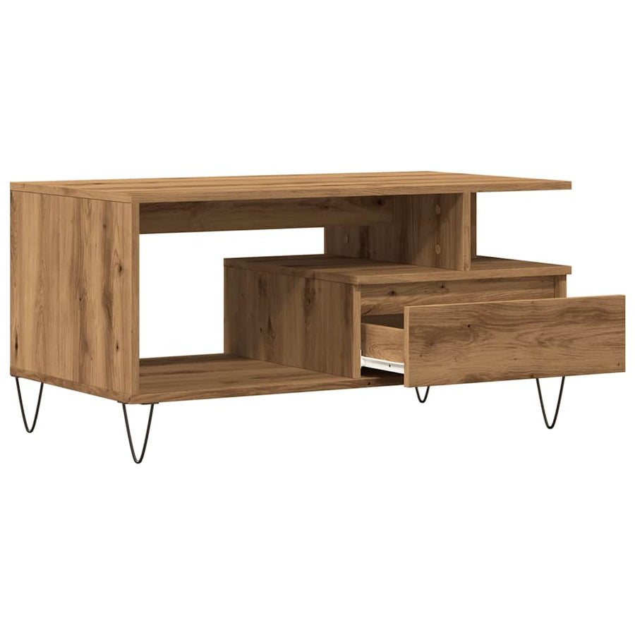 Salontafel 90x49x45 cm bewerkt hout artisanaal eikenkleurig