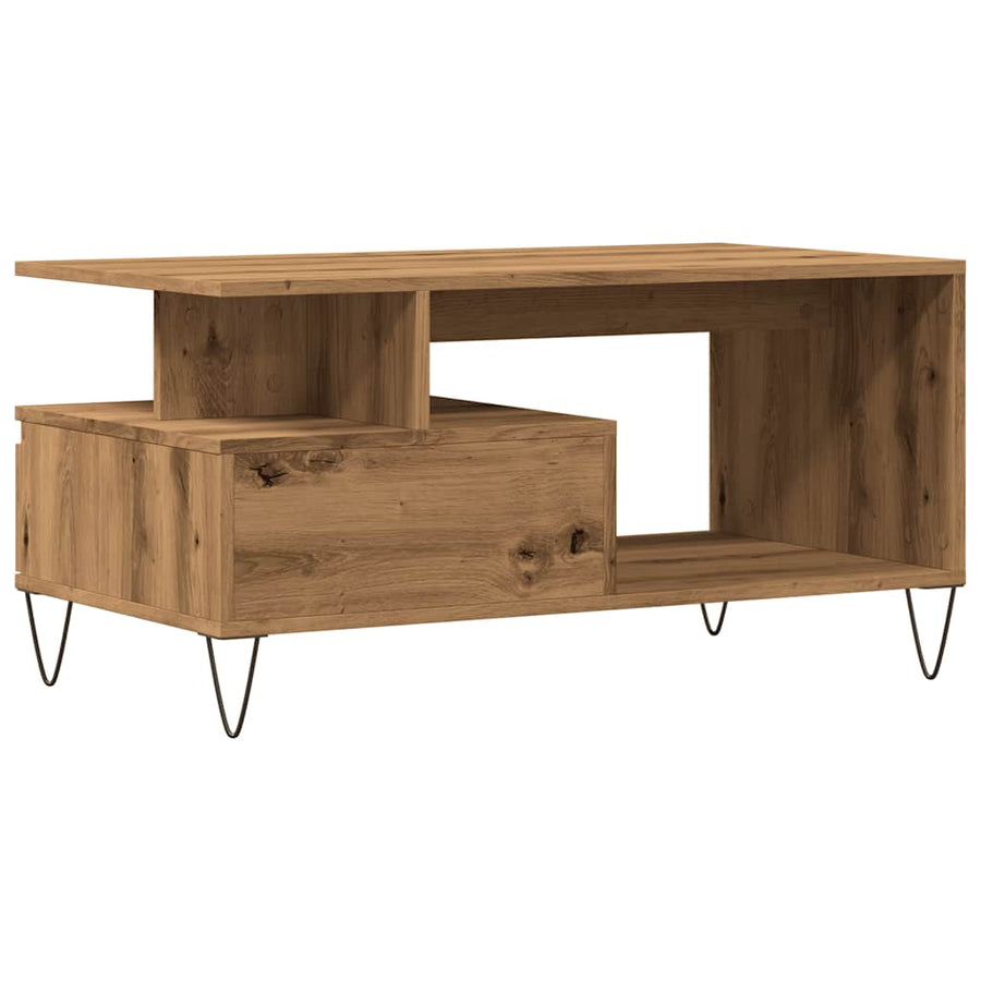 Salontafel 90x49x45 cm bewerkt hout artisanaal eikenkleurig