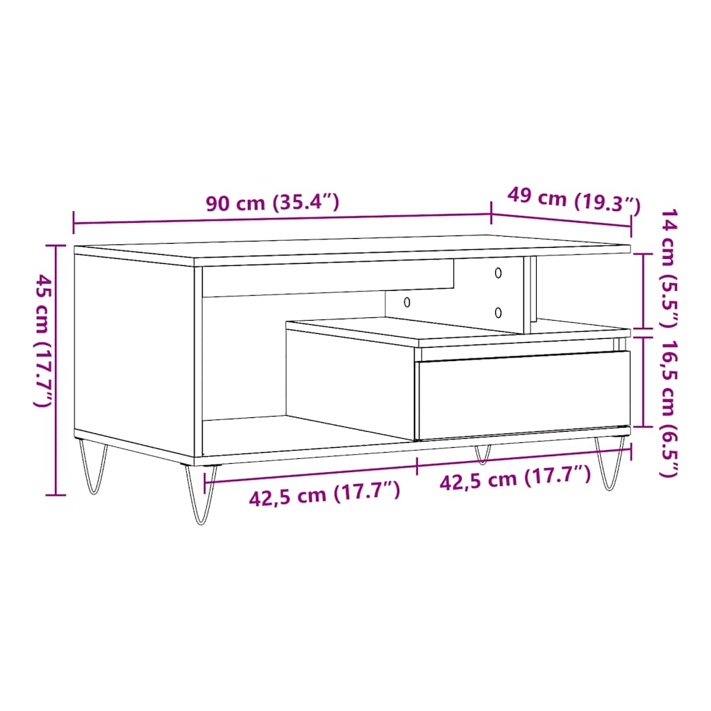Salontafel 90x49x45 cm bewerkt hout artisanaal eikenkleurig