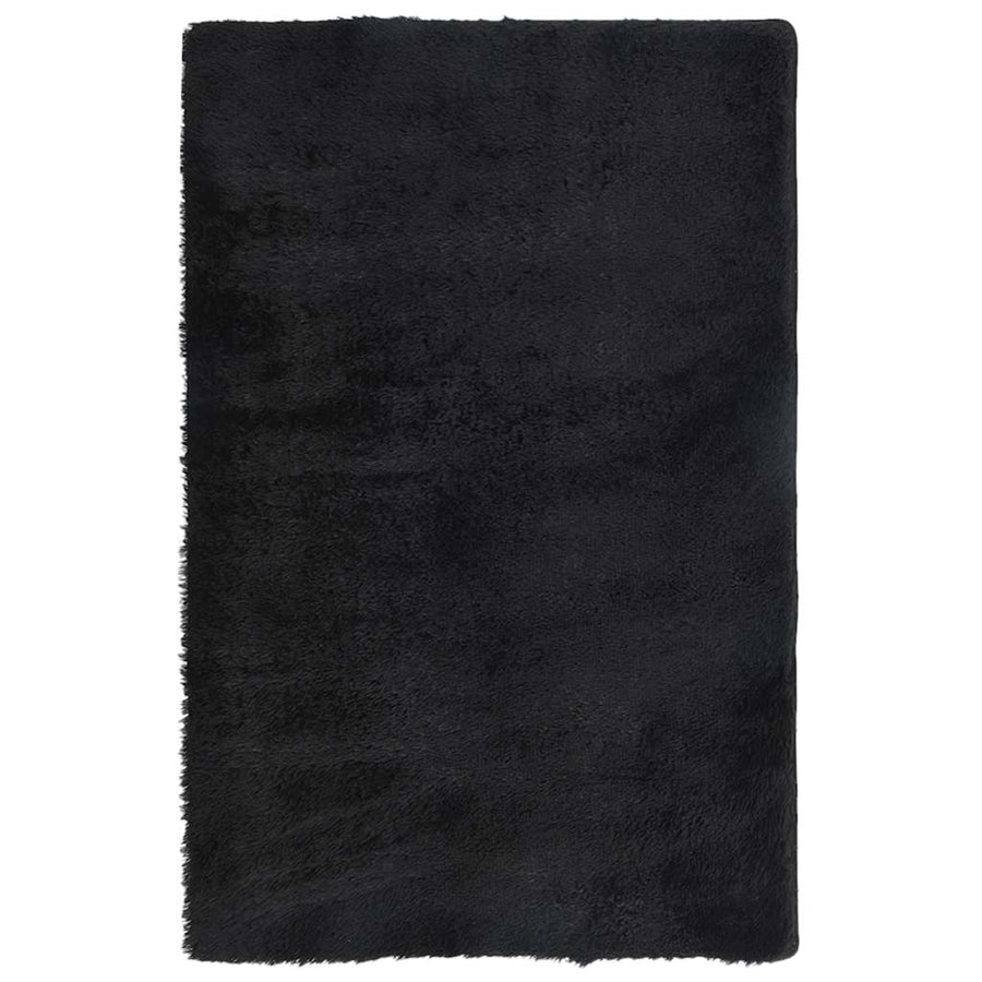 Hoogpolig Vloerkleed Navarra Polyester Zwart 130 x 200 cm Rechthoekig