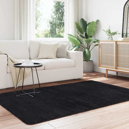 Hoogpolig Vloerkleed Navarra Polyester Zwart 130 x 200 cm Rechthoekig
