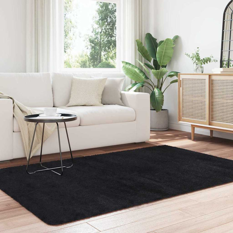 Hoogpolig Vloerkleed Navarra Polyester Zwart 130 x 200 cm Rechthoekig