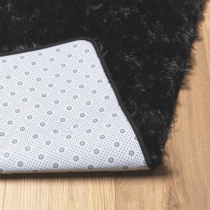Hoogpolig Vloerkleed Navarra Polyester Zwart 130 x 200 cm Rechthoekig