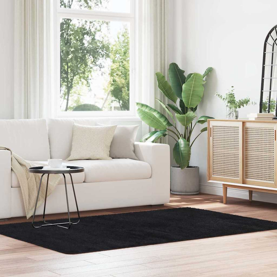 Hoogpolig Vloerkleed Navarra Polyester Zwart 130 x 200 cm Rechthoekig