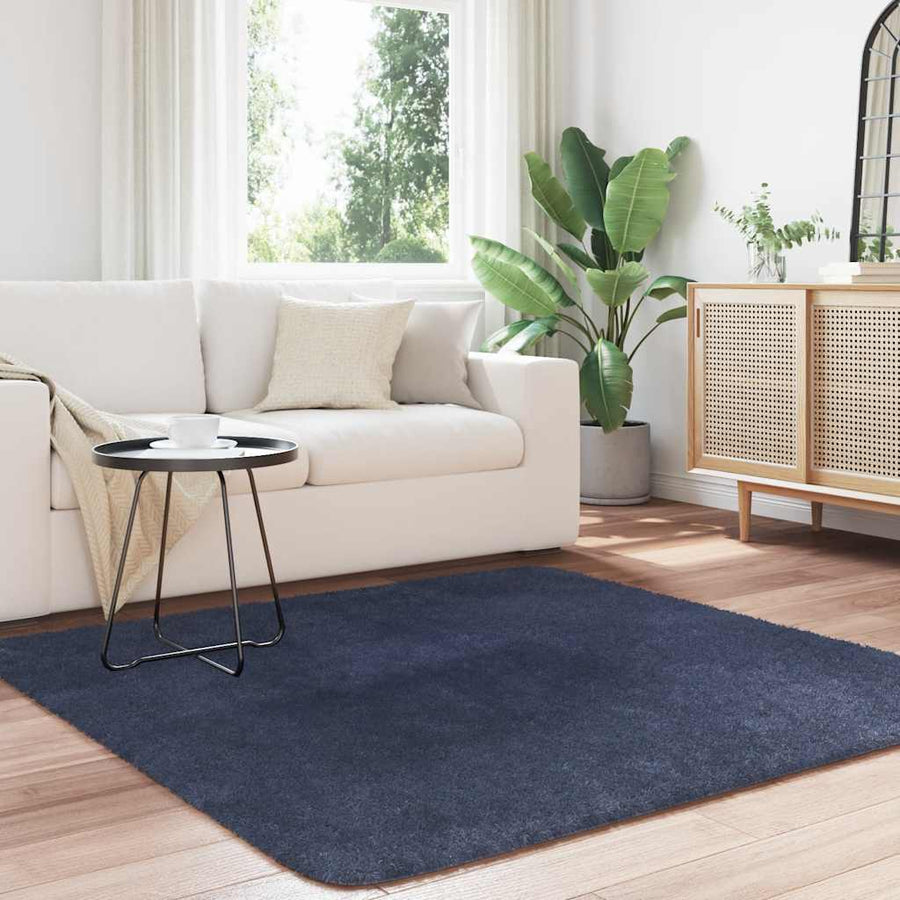 Hoogpolig vloerkleed NAVARRA 160x160 cm polyester marineblauw