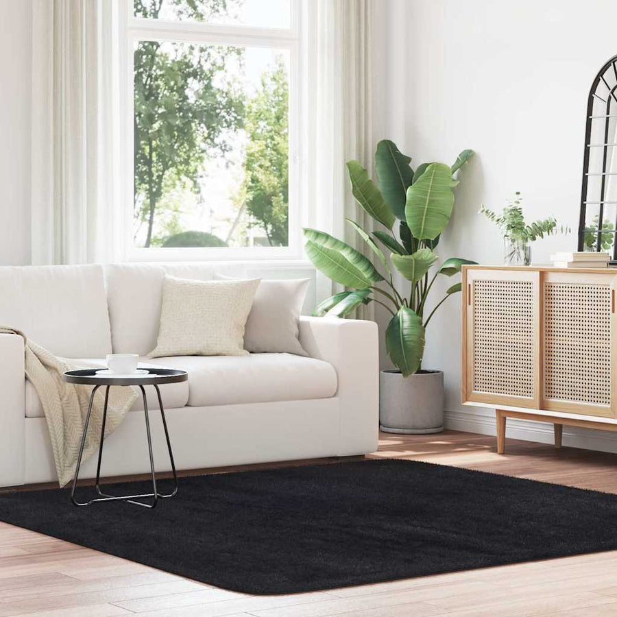 Hoogpolig vloerkleed NAVARRA 200x200 cm polyester zwart