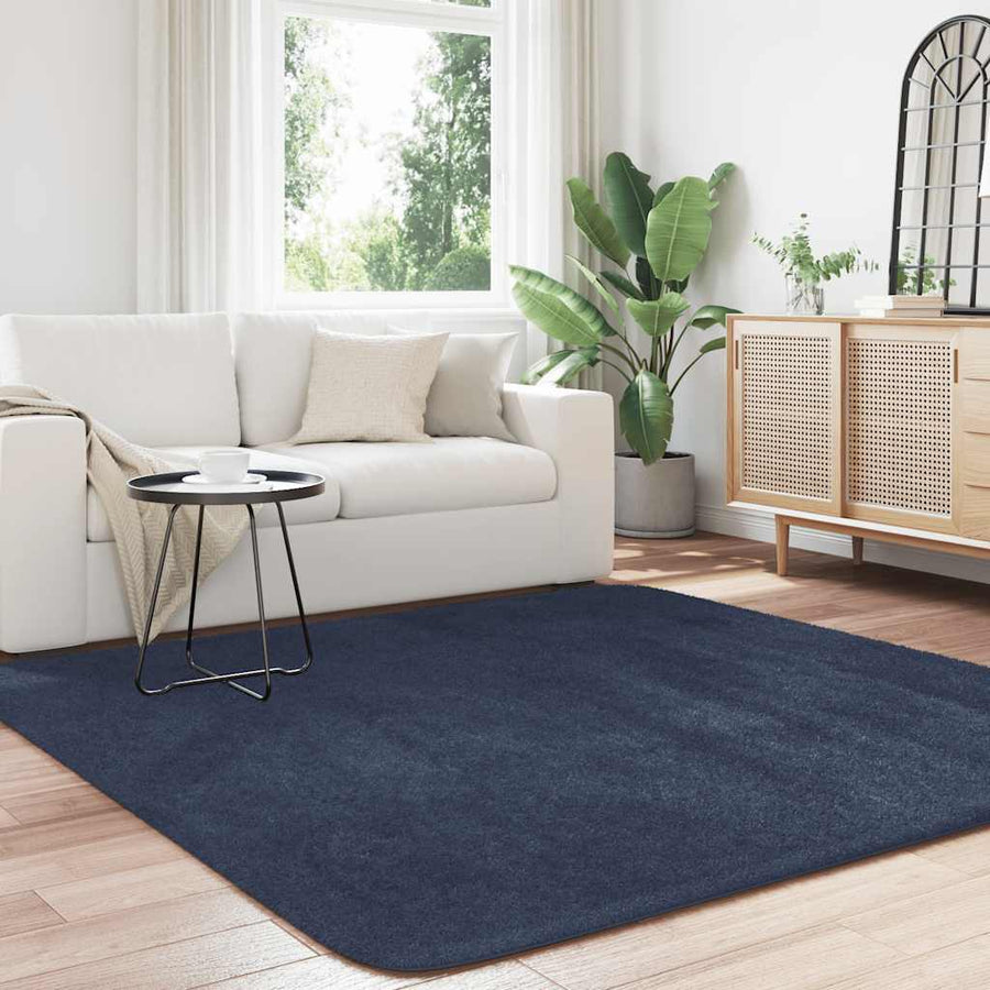 Hoogpolig vloerkleed NAVARRA 200x200 cm polyester marineblauw