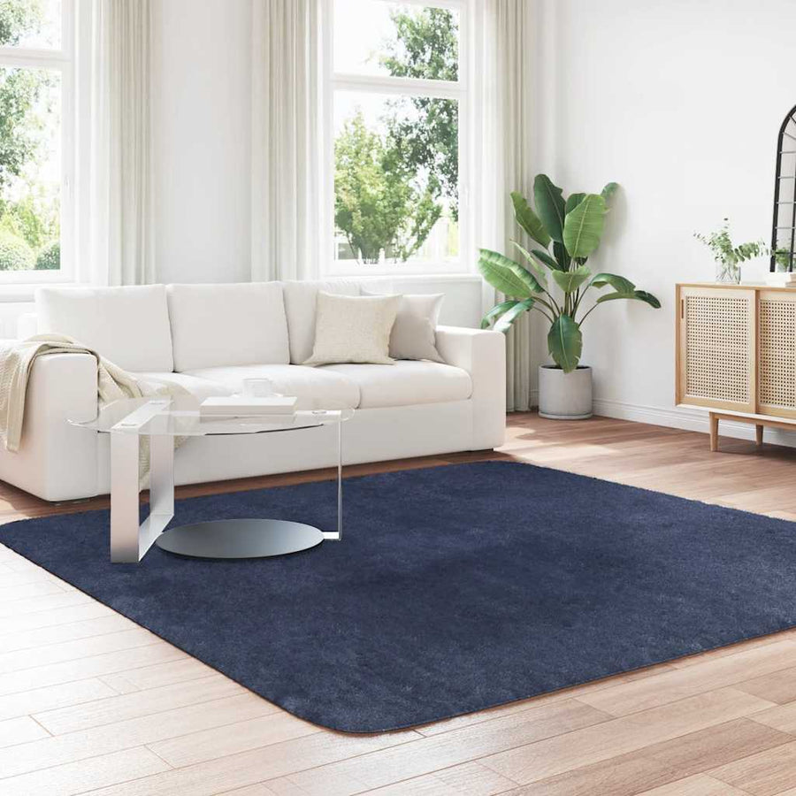 Hoogpolig vloerkleed NAVARRA 240x240 cm polyester marineblauw