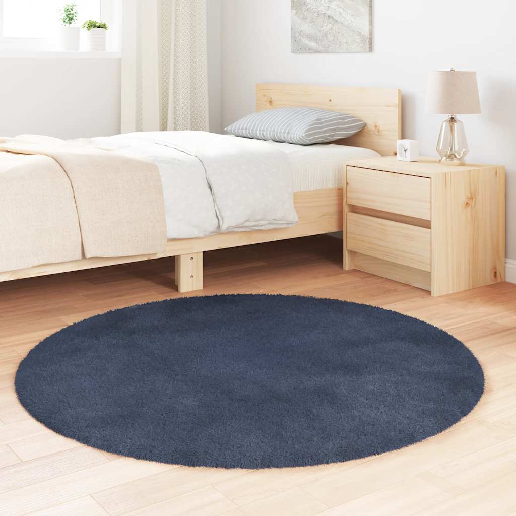 Hoogpolig vloerkleed NAVARRA 120x120 cm polyester marineblauw