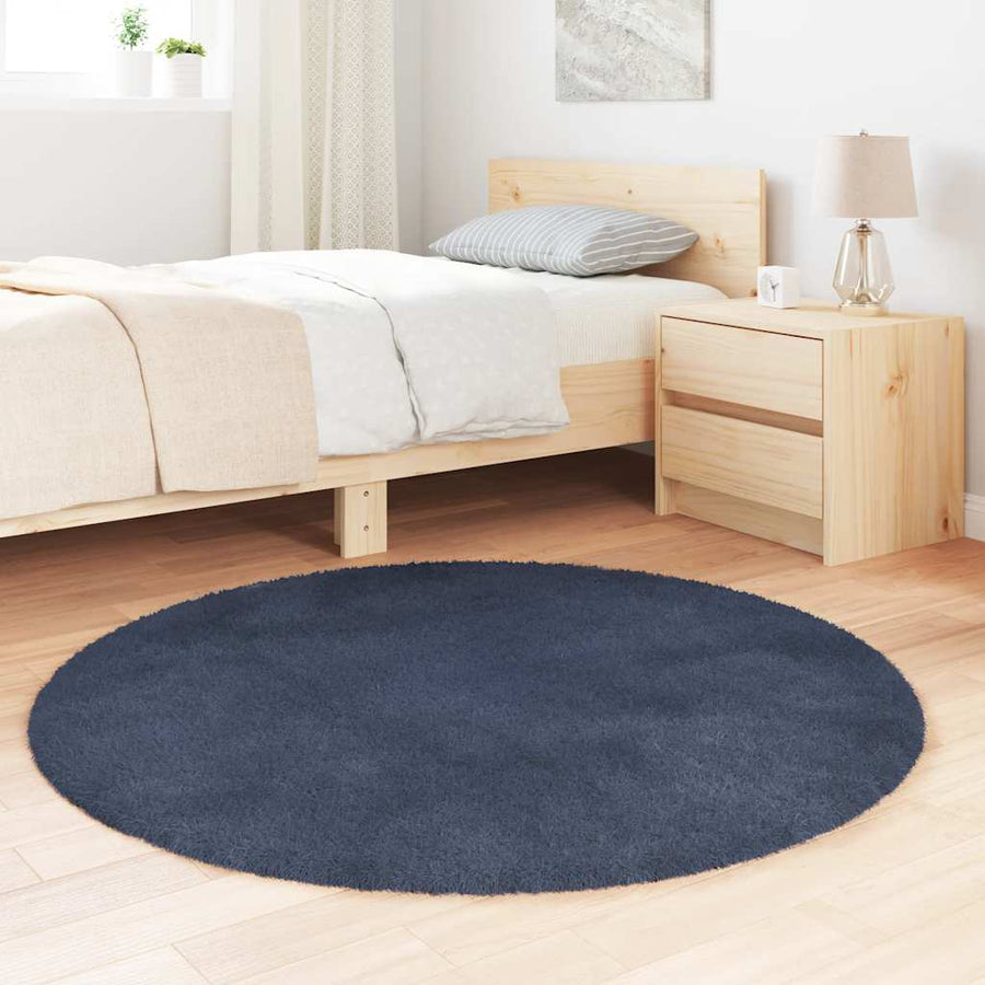 Hoogpolig vloerkleed NAVARRA 120x120 cm polyester marineblauw