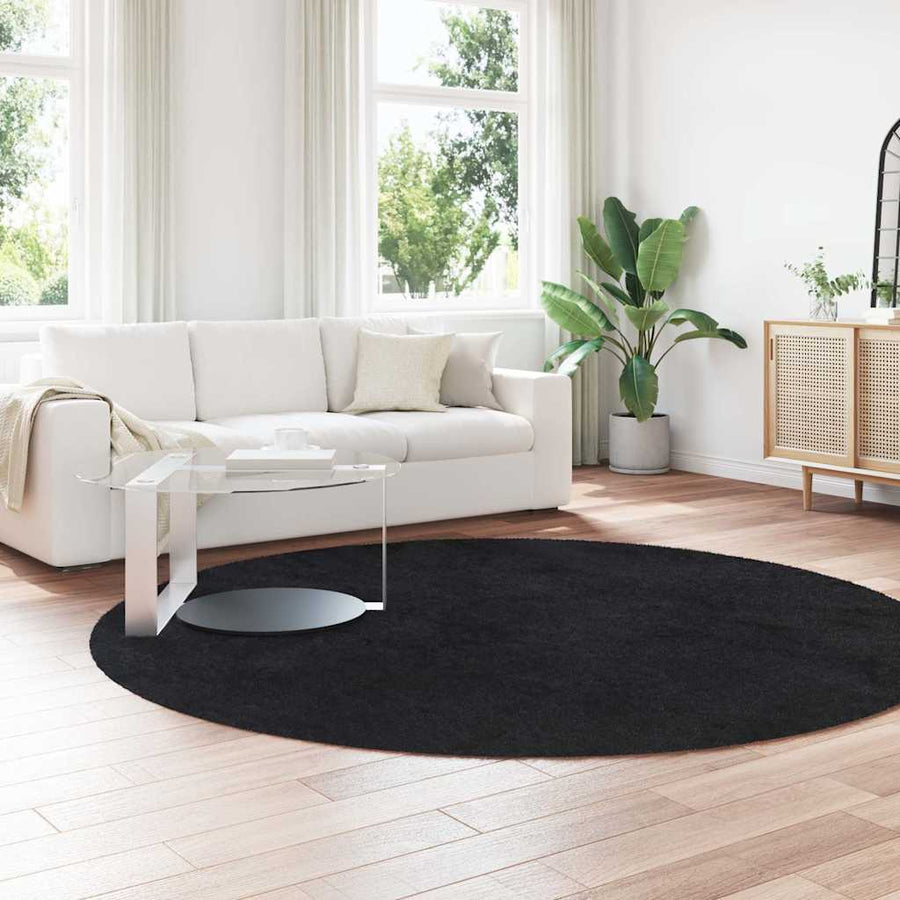 Hoogpolig vloerkleed NAVARRA 240x240 cm polyester zwart