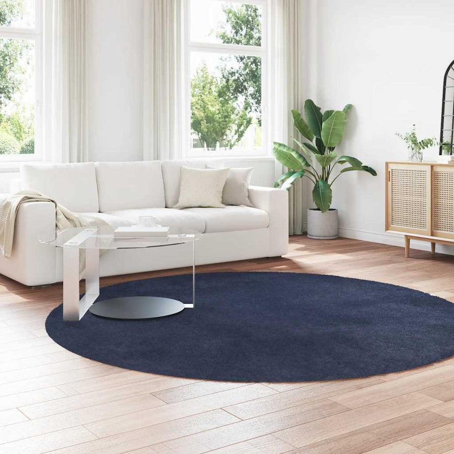 Hoogpolig vloerkleed NAVARRA 240x240 cm polyester marineblauw