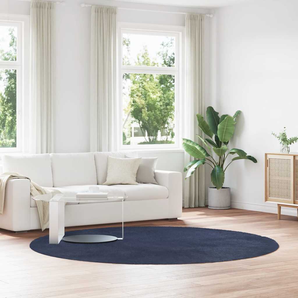 Hoogpolig vloerkleed NAVARRA 240x240 cm polyester marineblauw