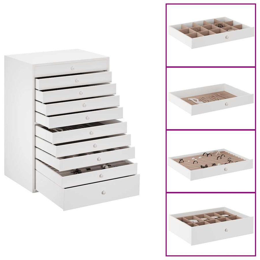 Sieradendoosje 10-laags met horlogehouders 29x20,5x40,5 cm wit