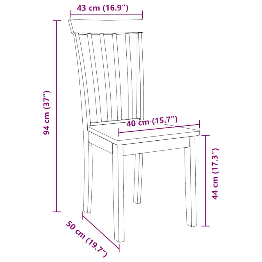 Eetkamerstoelen 2 st massief hout naturel rubber