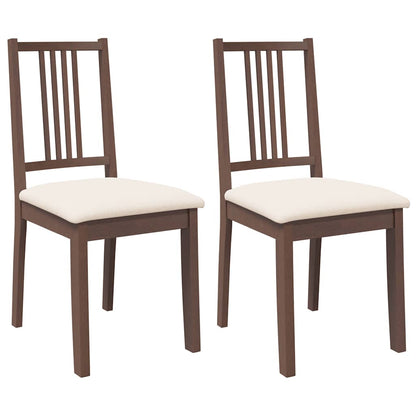 Eetkamerstoelen met kussens 2 st massief hout rubber bruin