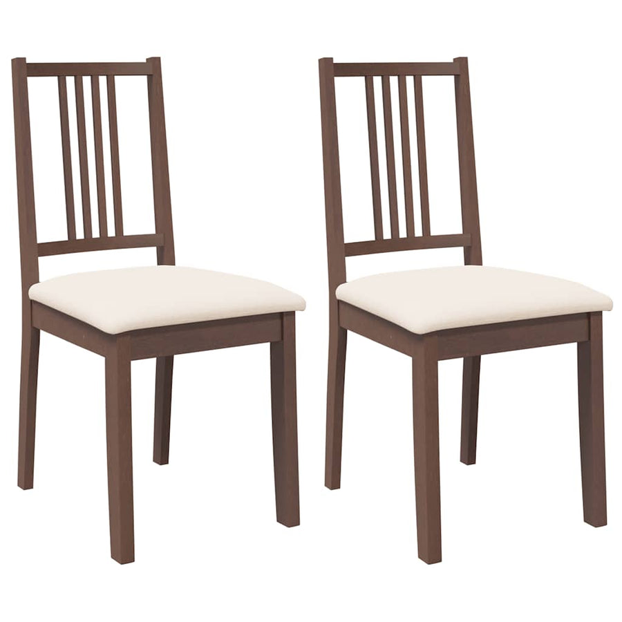 Eetkamerstoelen met kussens 2 st massief hout rubber bruin