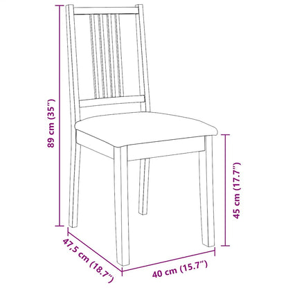 Eetkamerstoelen met kussens 2 st massief hout rubber bruin