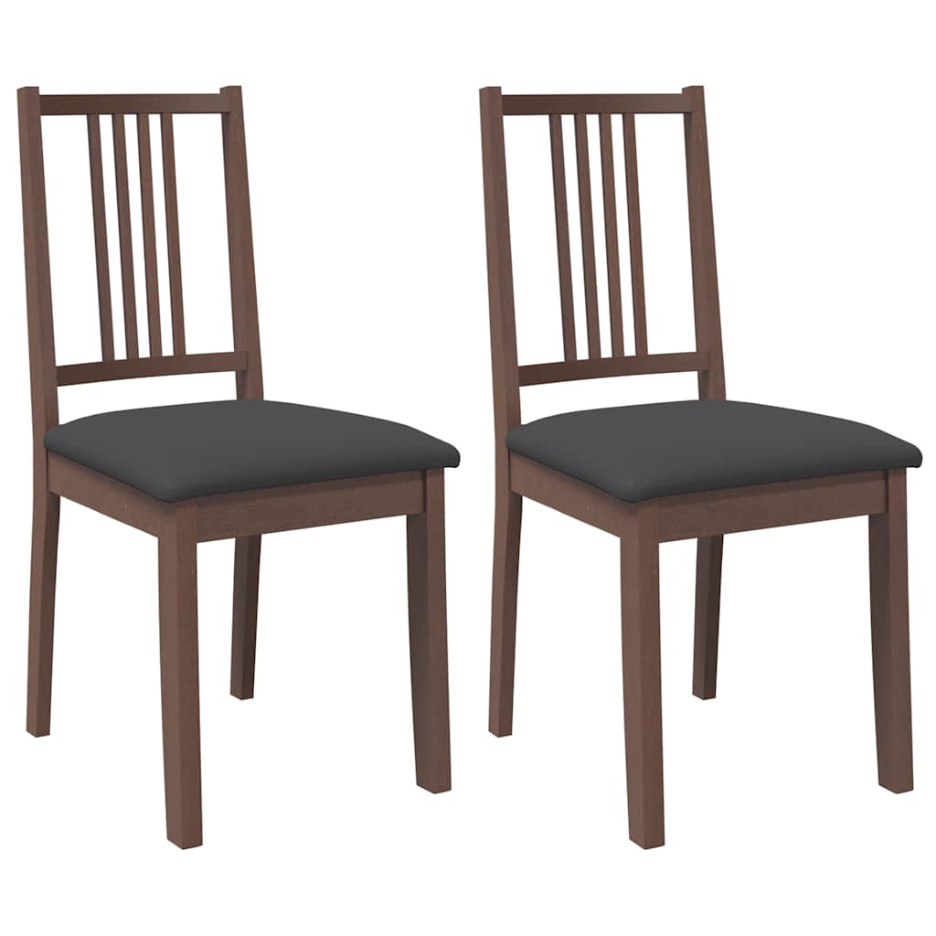 Eetkamerstoelen met kussens 2 st massief hout rubber bruin