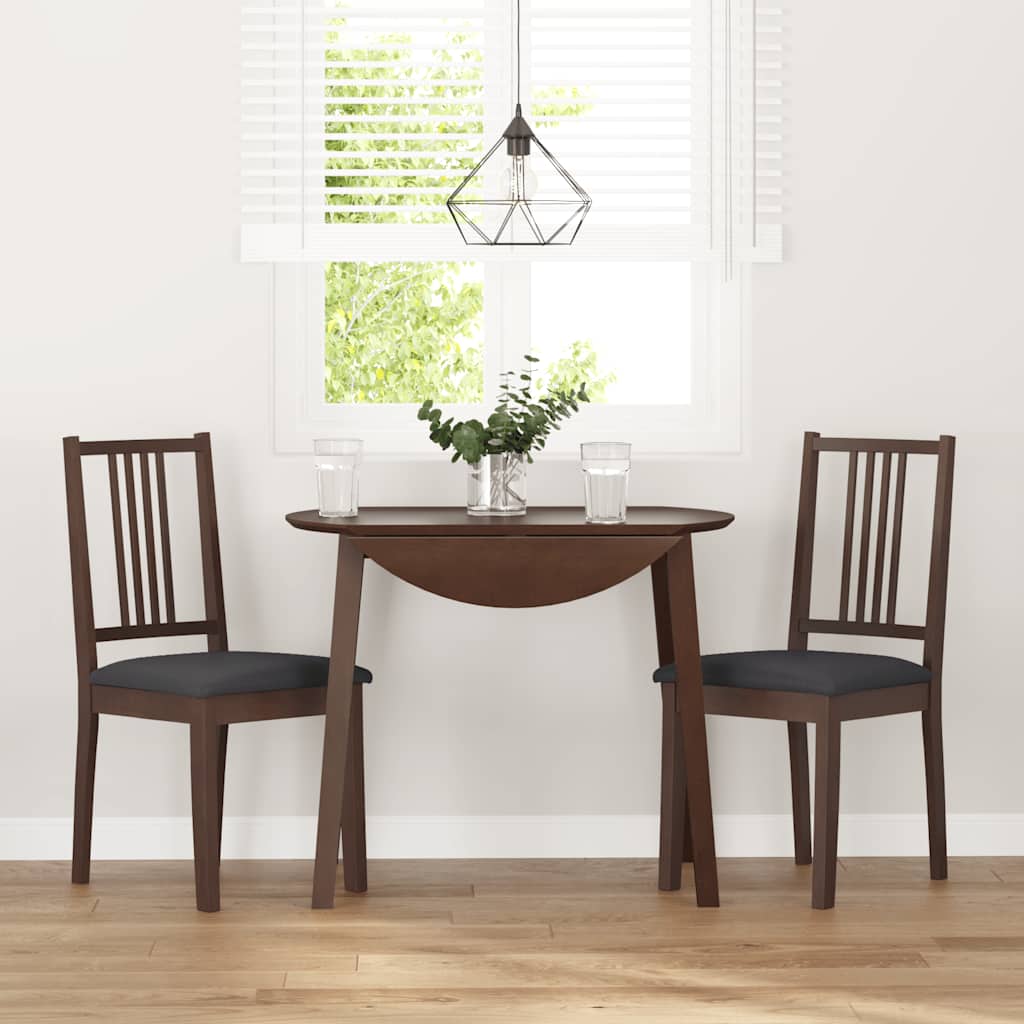 Eetkamerstoelen met kussens 2 st massief hout rubber bruin