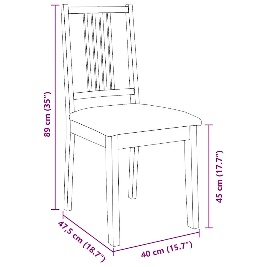 Eetkamerstoelen met kussens 2 st massief hout naturel rubber