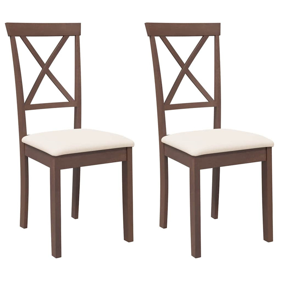 Eetkamerstoelen met kussens 2 st massief hout rubber bruin