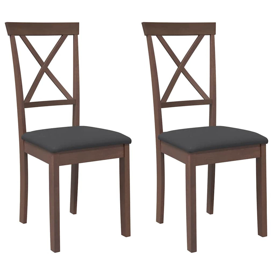 Eetkamerstoelen met kussens 2 st massief hout rubber bruin