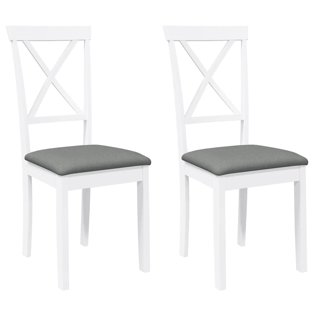 Eetkamerstoelen met kussens 2 st massief hout rubber wit