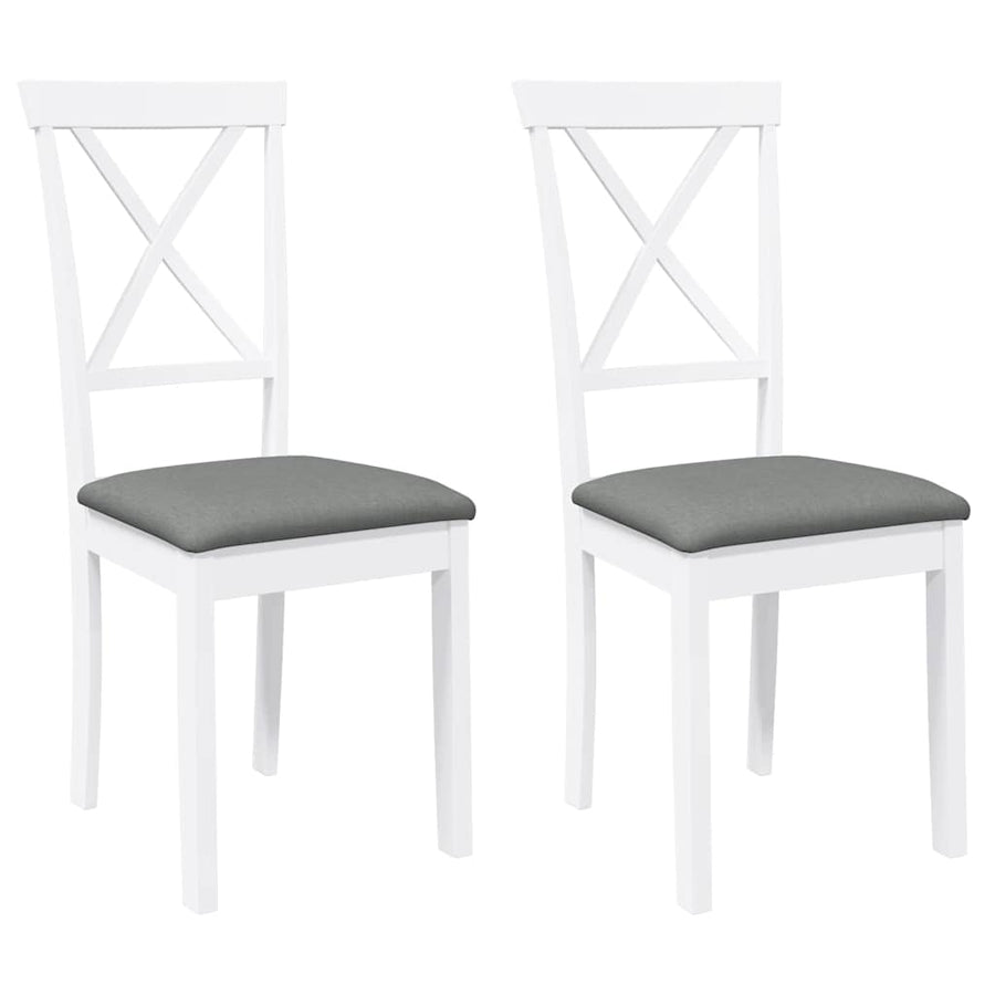 Eetkamerstoelen met kussens 2 st massief hout rubber wit