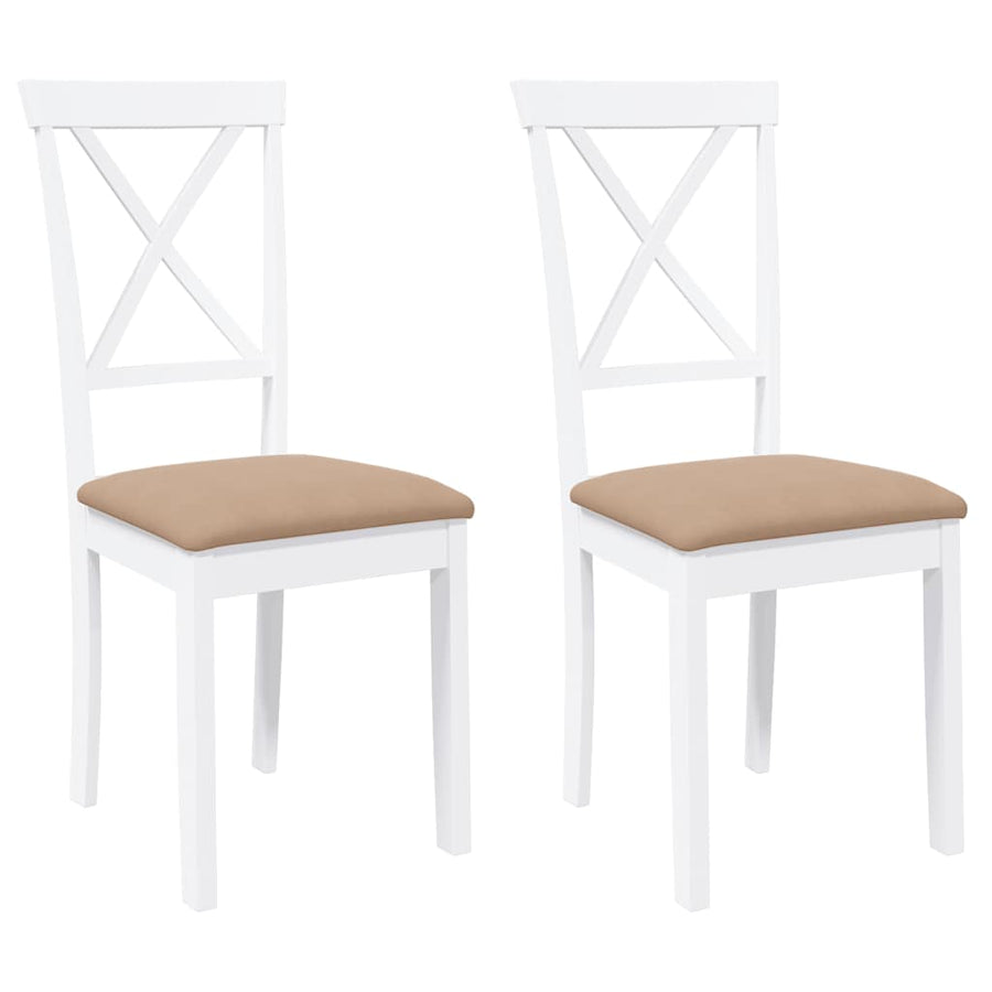 Eetkamerstoelen met kussens 2 st massief hout rubber wit