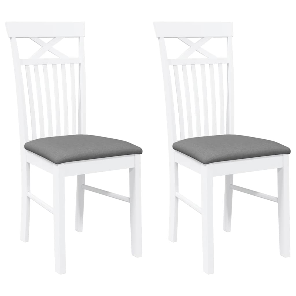 Eetkamerstoelen met kussens 2 st massief hout rubber wit