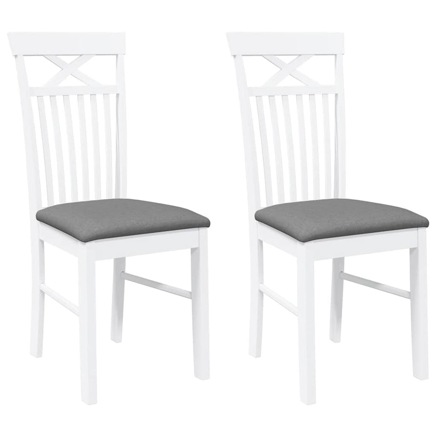 Eetkamerstoelen met kussens 2 st massief hout rubber wit