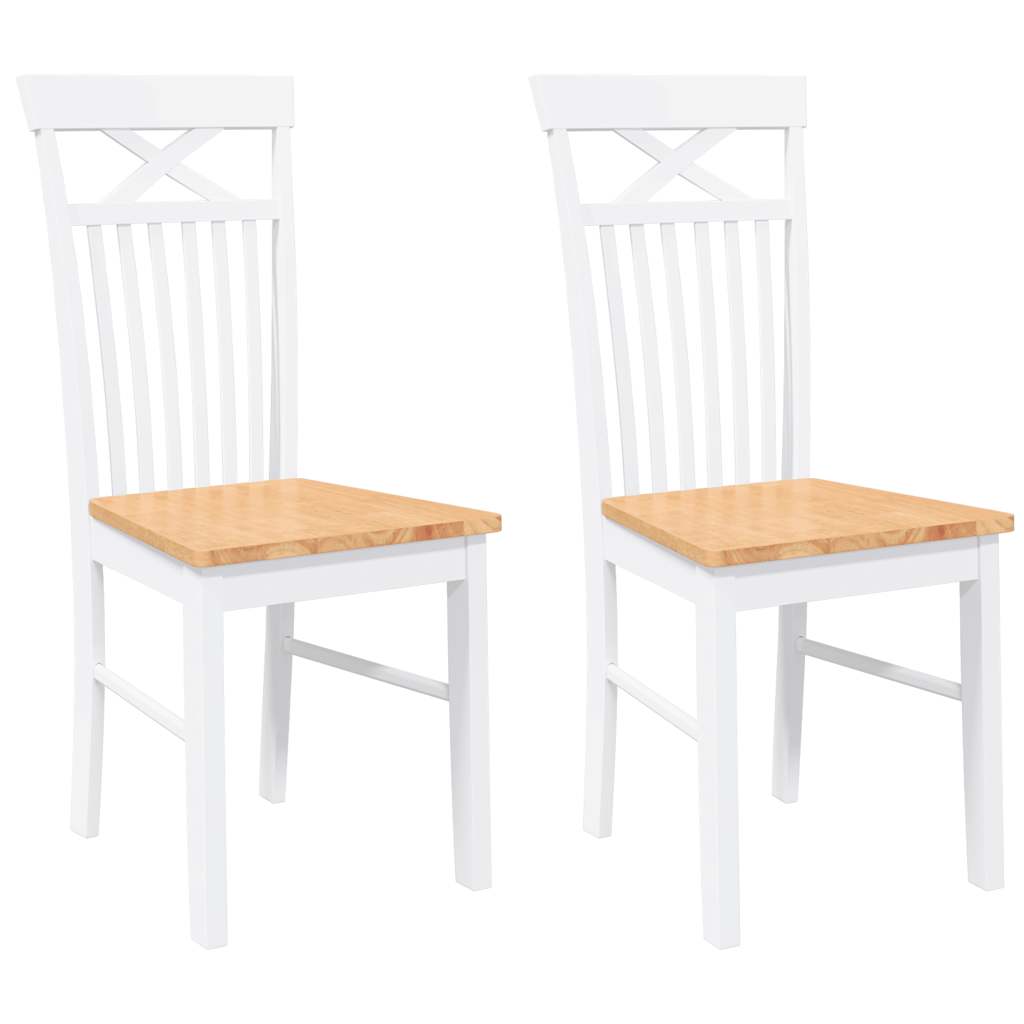 Eetkamerstoelen 2 st massief hout rubber wit