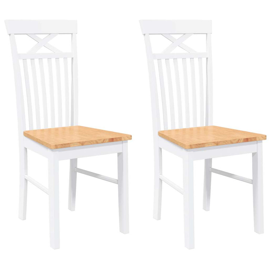 Eetkamerstoelen 2 st massief hout rubber wit