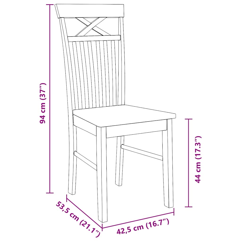 Eetkamerstoelen 2 st massief hout rubber wit