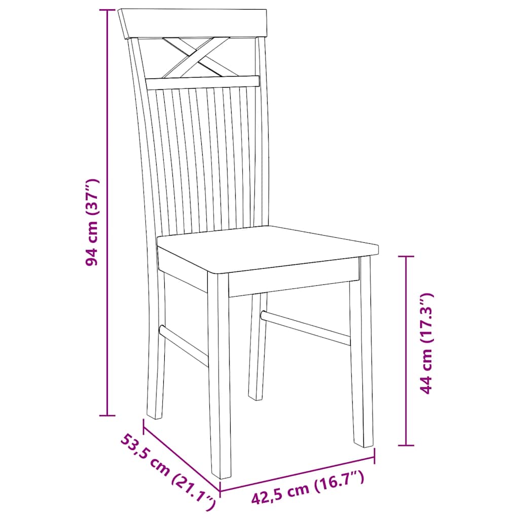 Eetkamerstoelen 2 st massief hout rubber wit